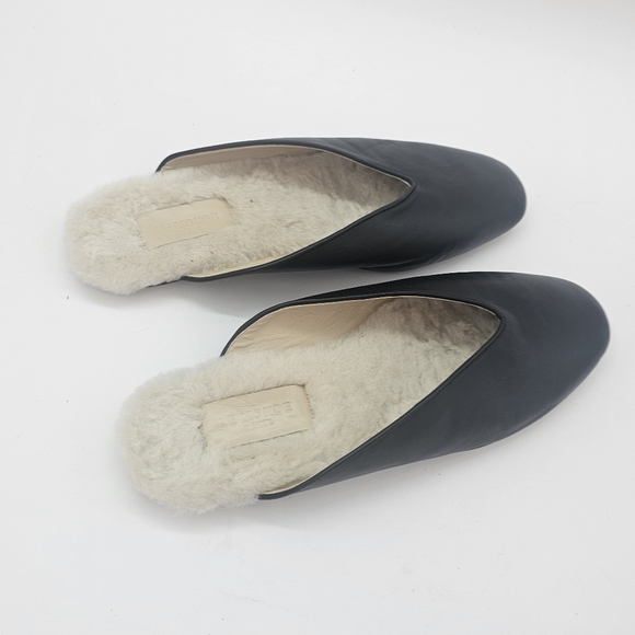 Le Monde Beryl Regency Black Lambskin Leather Shearling Mules Women’s Size 40.5 - Picture 2 of 11